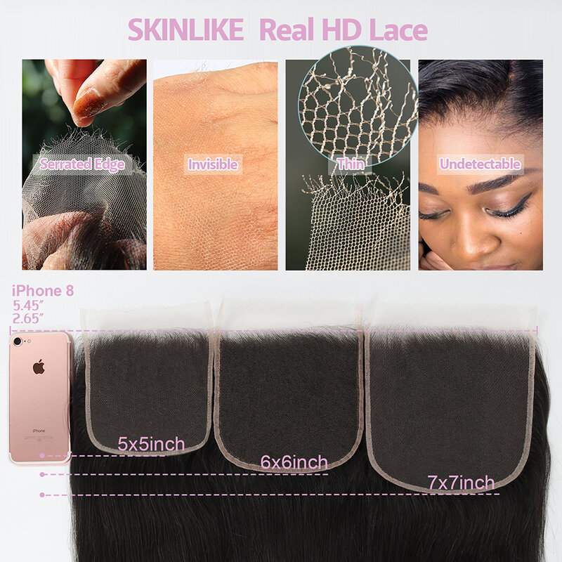 SKINLIKE-extensiones de cabello humano con encaje Frontal HD, pelo liso, invisible, rizado, onda profunda