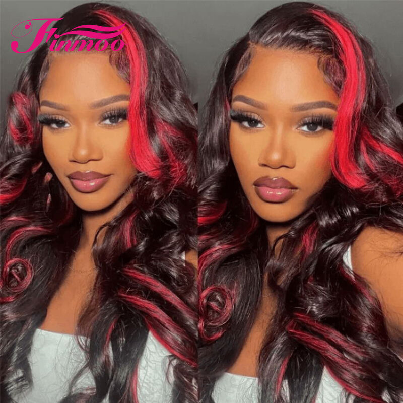 Peluca de cabello humano ondulado con reflejos rojos para mujer, peluca Frontal de encaje transparente HD 13x4, prearrancada, 150 de densidad, 180
