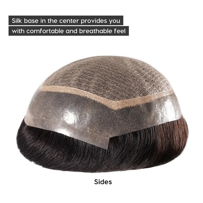 Peluca de cabello humano para hombre, tupé de doble capa con Base de encaje PU, transpirable, 100% Natural, Australia