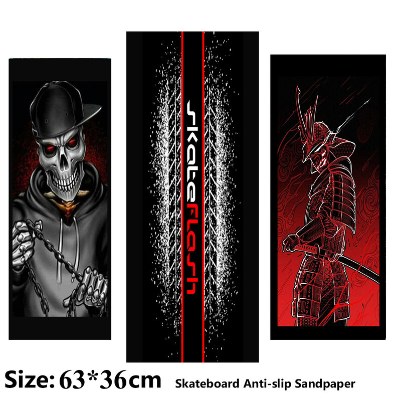 Cool Skull Warrior Pattern Electric Scooter Anti-slip Sticker Sandpaper Skateboard Grip Tape Sheet 63*36cm