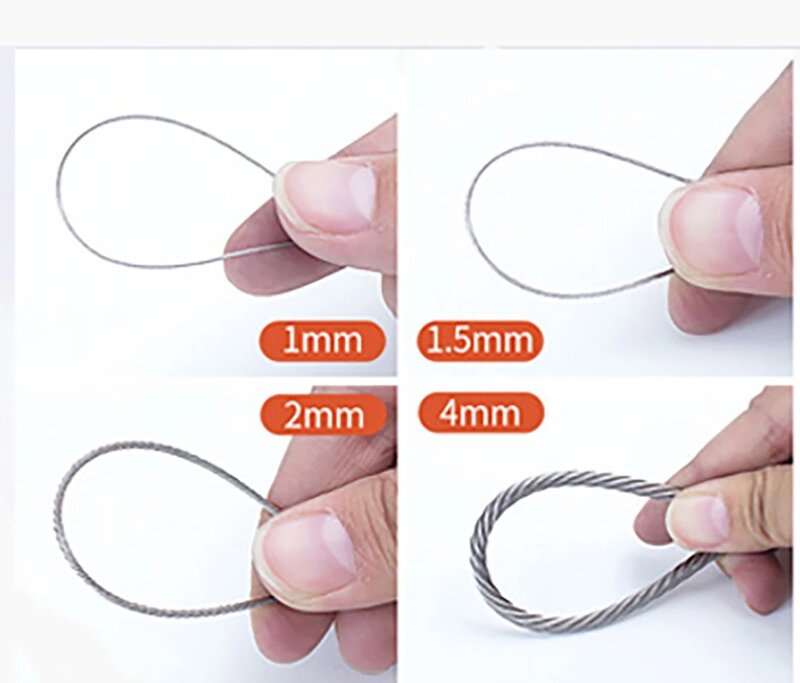 Cuerda de alambre de acero inoxidable 304, tendedero de 1 metro, 7x19, 1mm, 1,2mm, 1,5mm, 2,0mm, 2,5mm-5mm, Cable suave para elevación de pesca