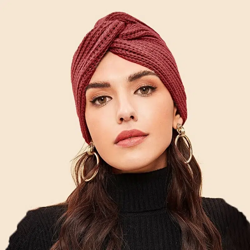 Cashmere Cross Wrap Head Indian Hat, Inner Hijab Caps, Turbante Boêmio, Capota De Lã De Malha, Pronto para Vestir