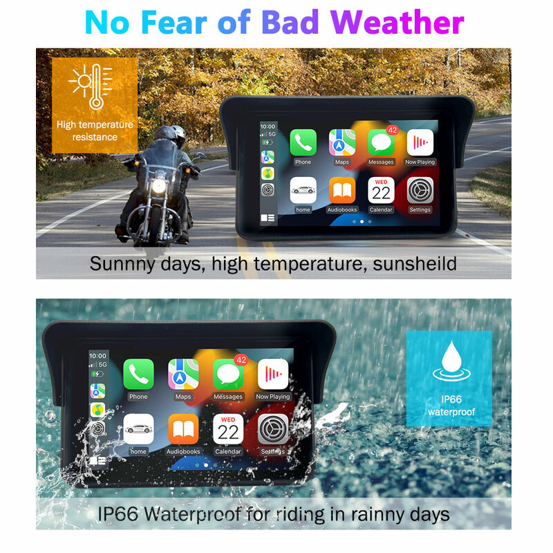 Karadar-オートバイのナビゲーションデバイス,7インチのタッチスクリーン,防水ipx7,Apple Carplay, Android Auto, 1080p,デュアルレンズ,ダッシュボード,最新バージョン