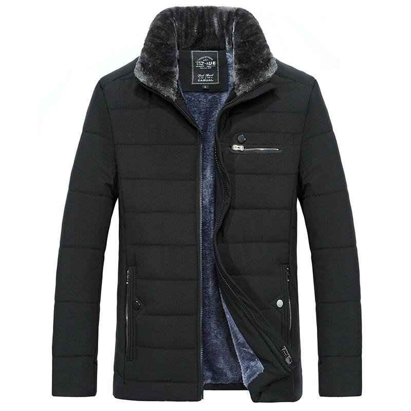Casaco quente masculino casacos de inverno gola de pele blusão algodão acolchoado anorak grosso preto casaco masculino casual jaqueta de lã