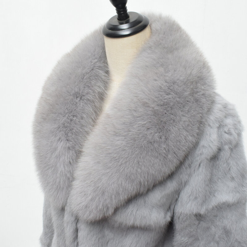 Abrigo de piel de conejo Real para mujer, cuello de chal de zorro Natural, grueso, de lujo, cálido en promoción, chaqueta especial, nueva moda de invierno