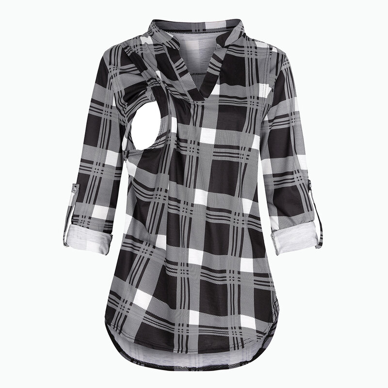 Zwangerschaps Kleding Borstvoeding Blouse Tops Verpleging Shirts Vrouwen Lange Mouw V-Hals Lactatie Blouse T-Shirt Zwangerschap Kleding