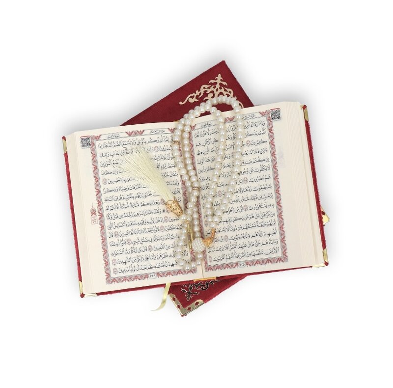 Caja de madera de terciopelo para el Corán, conjunto de Corán, Corán árabe, corán y Prayerbeads, Moshaf, Corán, Tasbeeh, regalos islámicos, artículos musulmanes