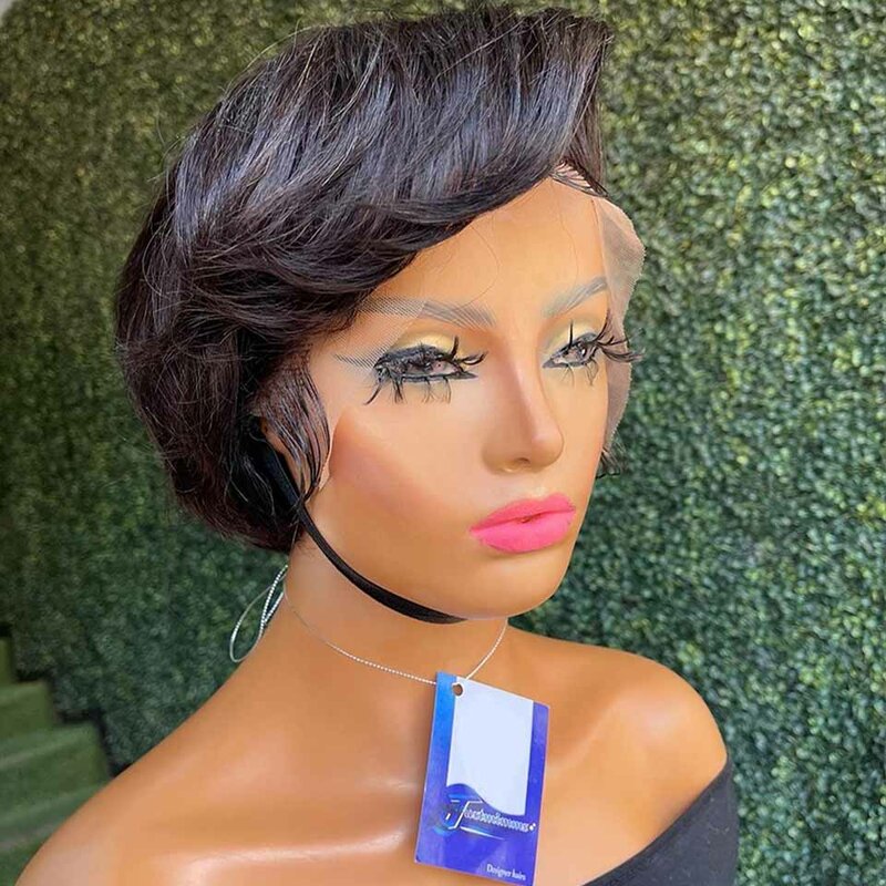 Pixie Cut Wig Human Hair Wigs Straight Transparent 13x4 Lace Short Bob Wig T Part Lace Wig Brazilian Human Hair For Women