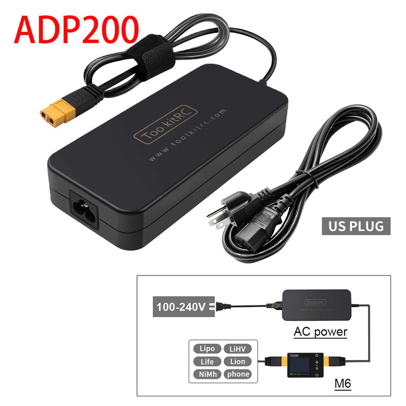 ToolkitRC ADP200 200W 19.5V 10.3A Charging Pwer Supply XT60  for M6D M7 M6 M4Q M6DACOutput 19.5V 10.3A AB Clip