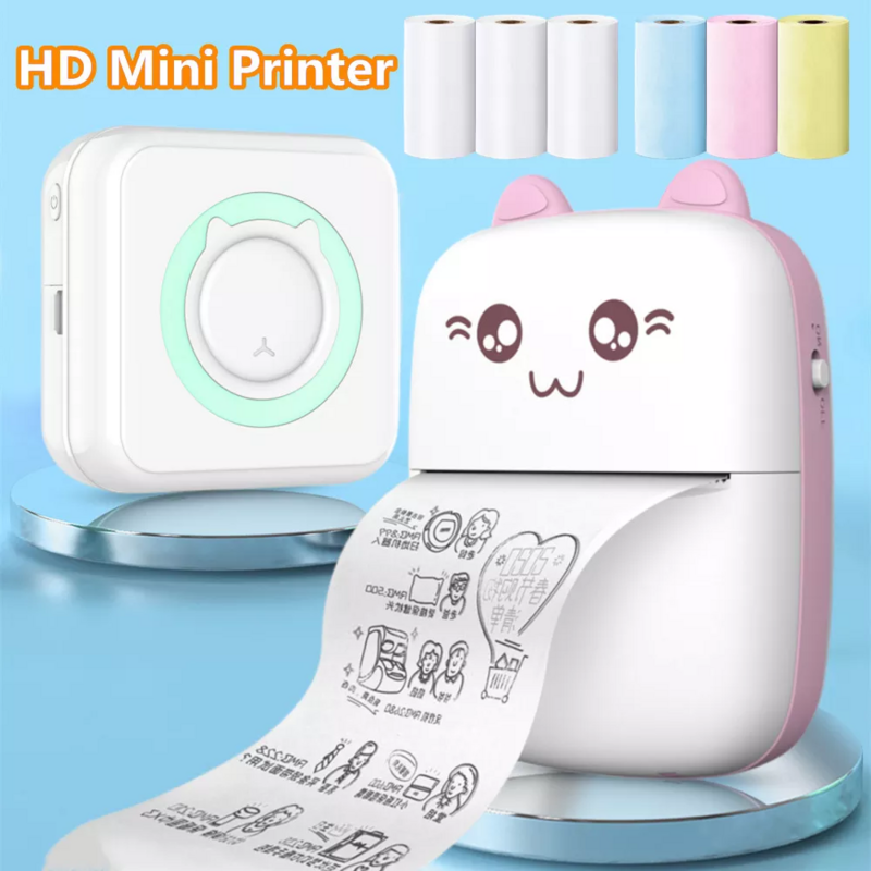 Hd Mini Draagbare Printer Thermisch Papier Universeel 57Mm Zelfklevend Papier Etiket Sticker Voor Telefoon Afdrukken Foto 2024