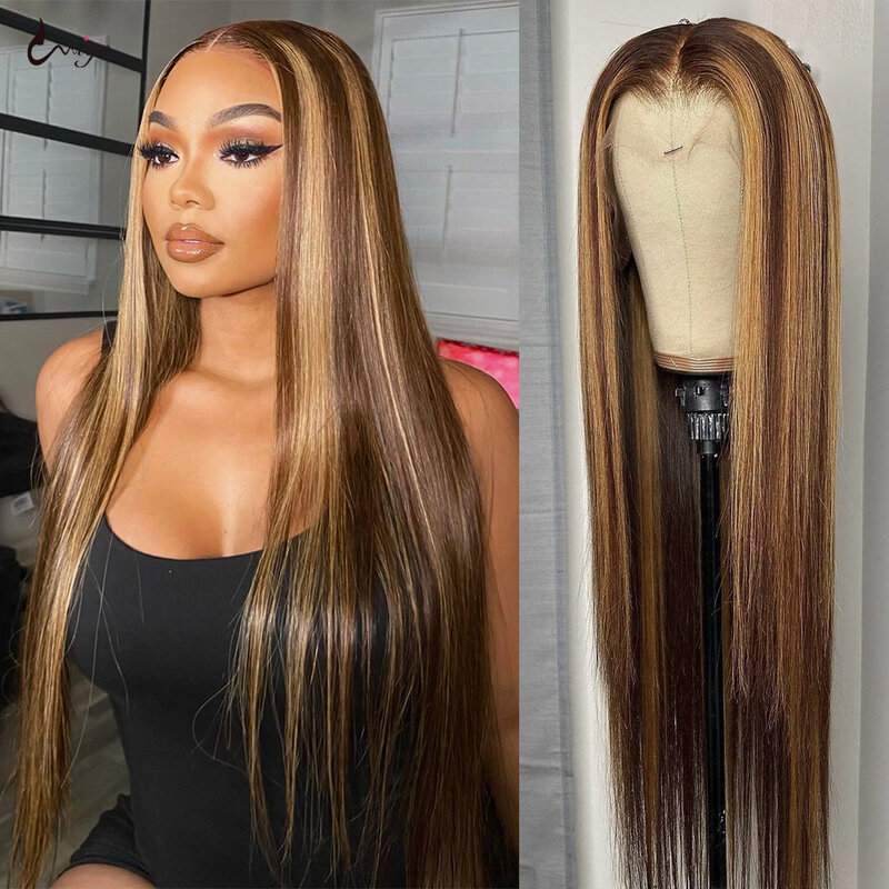 Clearance Wig Ship From US 180 Density Highlight Human Hair Wig Straight P4/27 Lace Frontal Wigs Brazilian 13x4 Frontal Wig