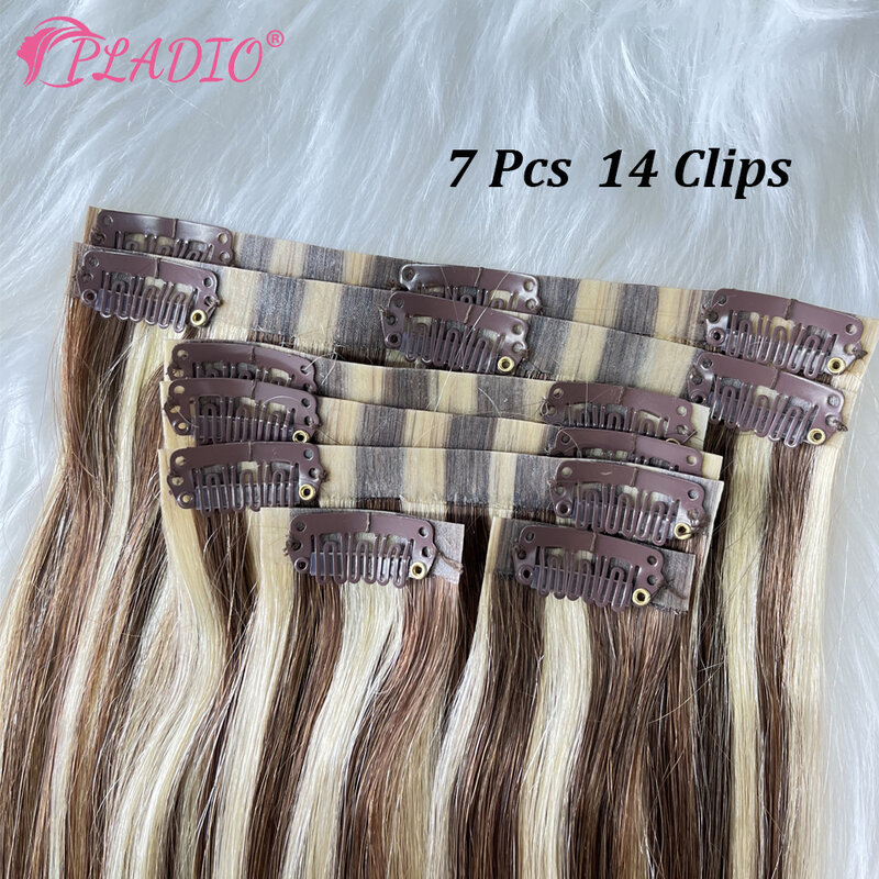 Extensiones de cabello humano con Clip sin costuras para mujer, 7 piezas, trama de piel de PU Invisible, Color Natural, 120 gramos