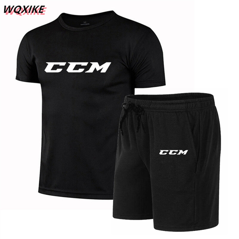 Summer Men's Fitness Fashion Men's Casual Sportswear Suit Quick Drying Sports Suit CCM Short Sleeve T-Shirt + Shorts 2 Piece Set