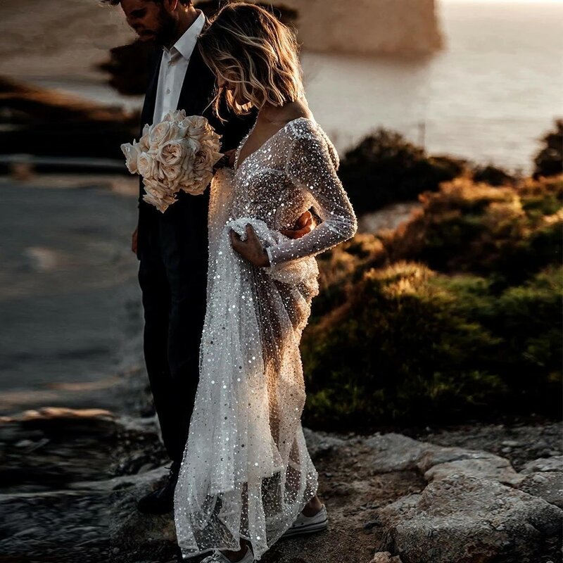 Роскошные свадебные платья а-силуэта с пышными рукавами свадебное платье из тюля со шлейфом Свадебное платье