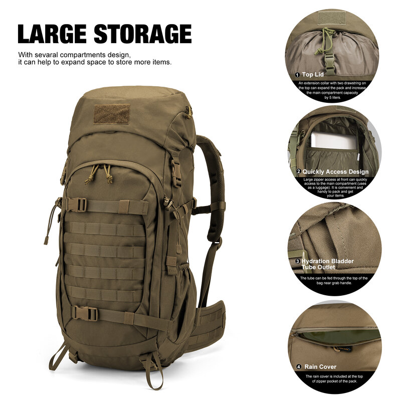 Mardingtop-mochila de marco interno Molle para senderismo, 50L, con cubierta para lluvia, para Camping, Bushcraft, Militar