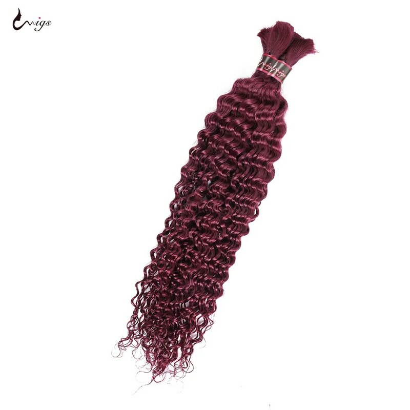 Uwigs-Extensions de cheveux humains Deep Wave, Tressage brésilien, Sans trame, Bordeaux 99J, 10-30 ", Vrac
