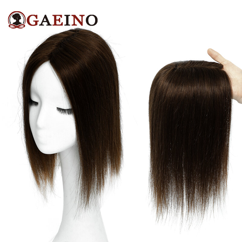 Topper de cabello humano liso con flequillo para mujer, pinzas de peluquín invisibles europeas, extensiones de cabello de Hairpiece10-14 ", 7x10cm