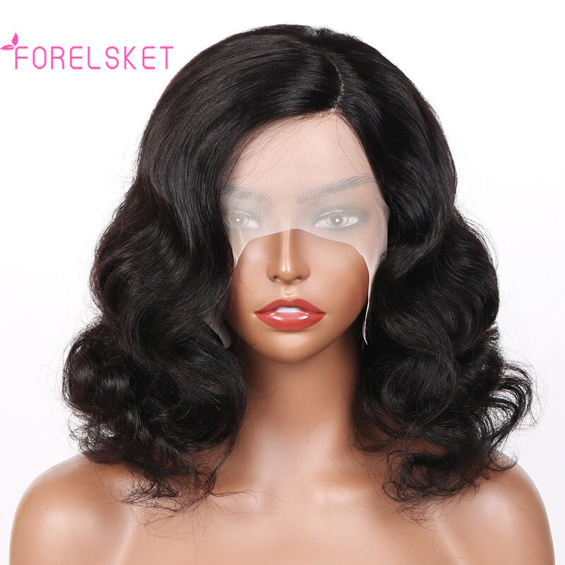 Body Wave Side Part Bob Wig, 13x4x1 HD Front Lace, pré-arrancadas, 100% cabelo humano, 14 in, 150 Densidade, peruca feminina