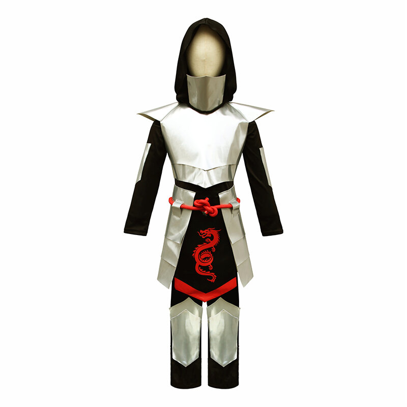 2023 nuovo arrivo bambino drago Ninja Halloween Cosplay argento Ninja Costume per ragazzi