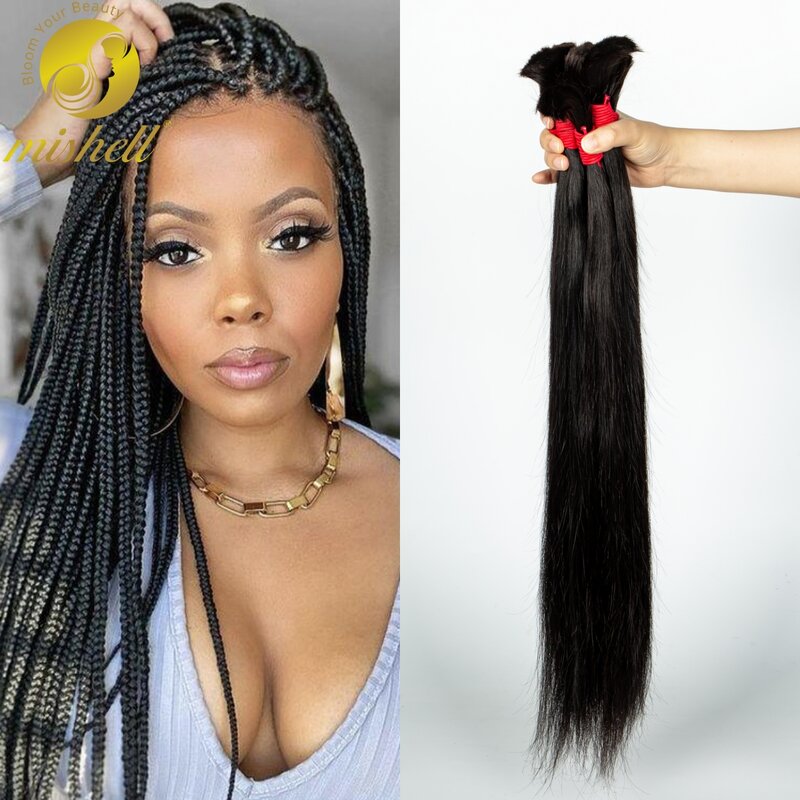 Natural Color 26 28 Inches Bulk Human Straight Hair For Braiding No Weft 100% Virgin Hair Curly Extensions For Women Boho Braids