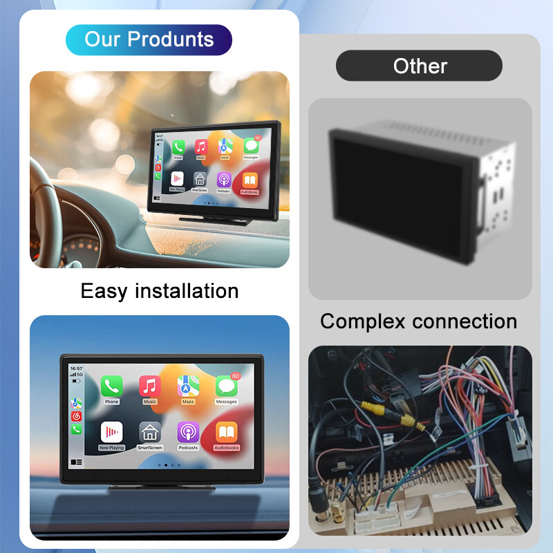 Acodo-Leitor de vídeo multimídia, Android Auto CarPlay, rádio do carro, 9 Polegada, tela de toque portátil, USB, suporte AUX, câmera de visão traseira