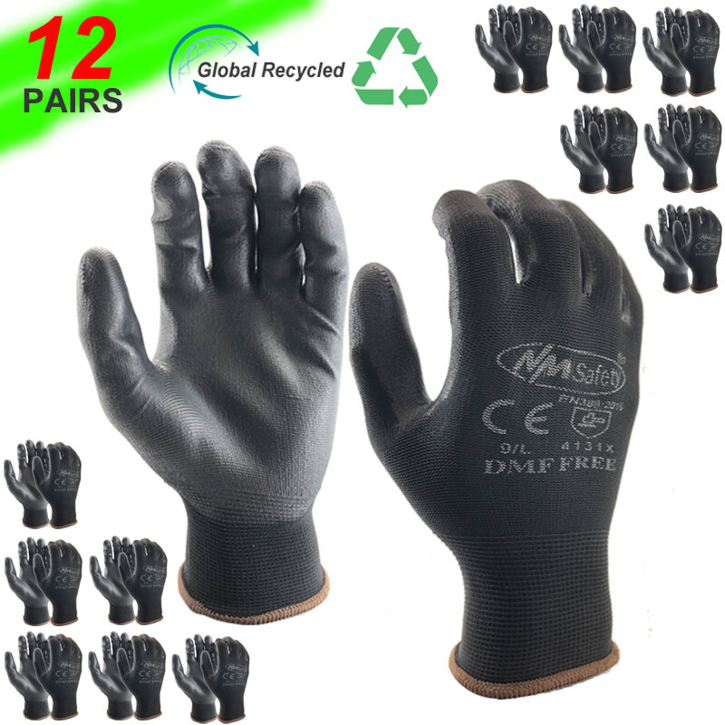24 pezzi/12 paia di guanti da lavoro protettivi per la sicurezza del meccanico di elettricità antistatica in Nylon PU colorato opzionale per uomo