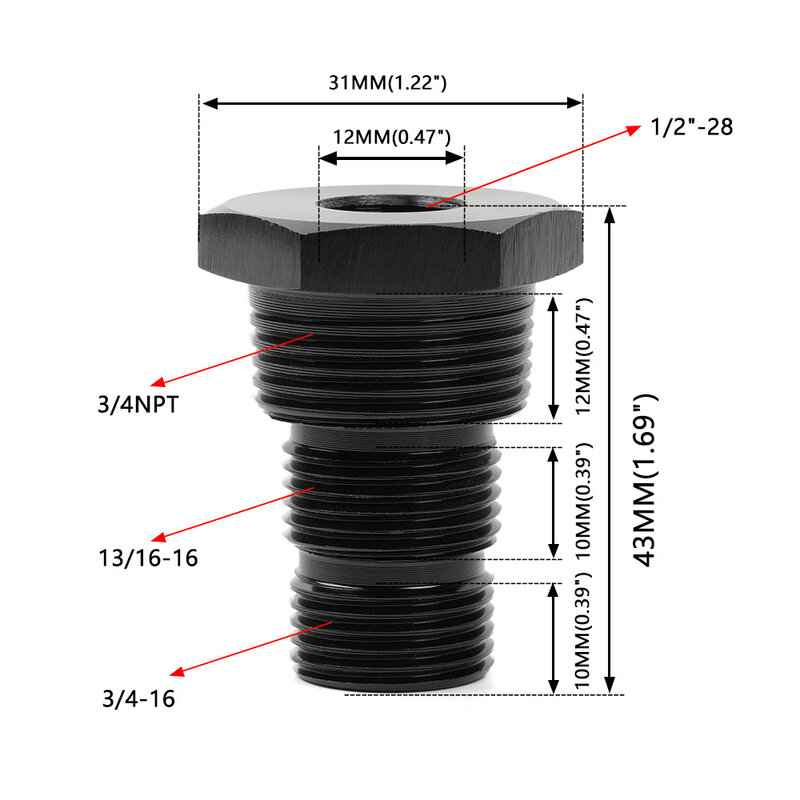5/8-24 3/4-16, 13/16-16, 3/4NPT Automotive Schroefdraad Olie Filter Adapter Black