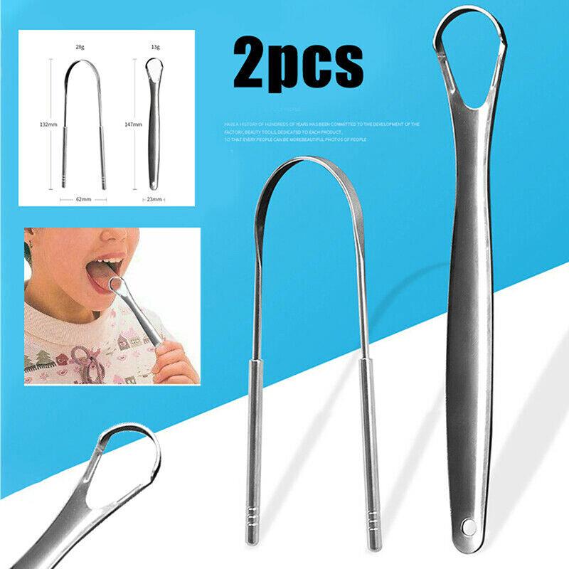 2PCS Tongue Scraper Stainless Steel Tongue Cleaner Oral Care Hygiene Scraper Oral Care Tool