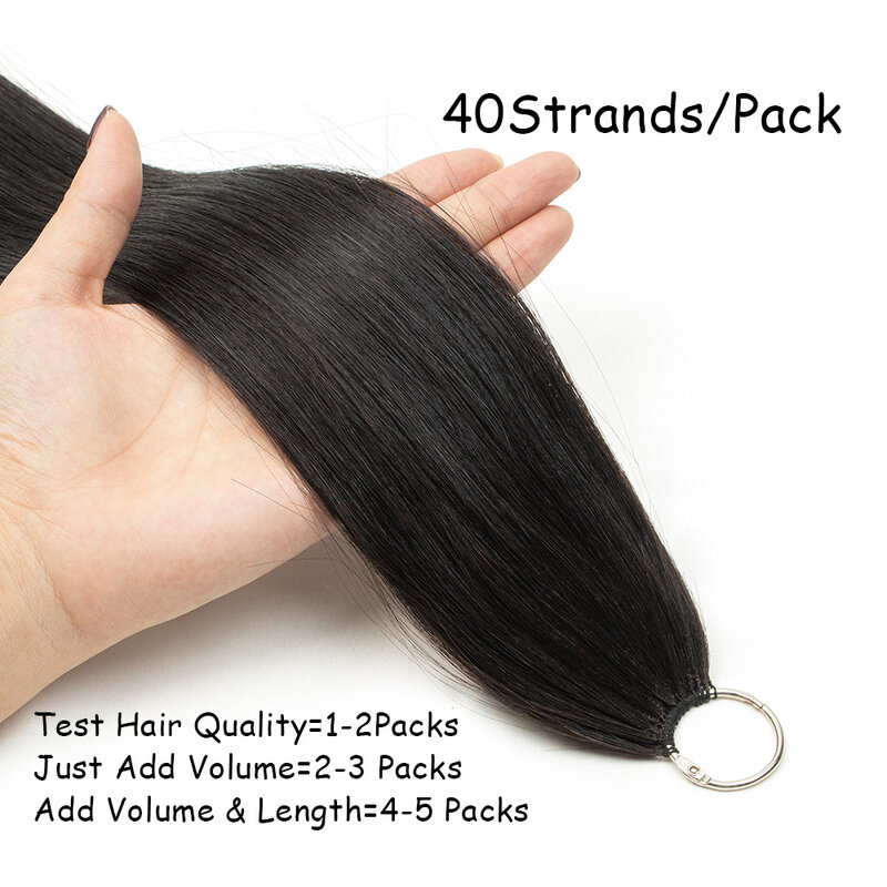 Extensões naturais do cabelo humano da pena micro para mulheres, Virgin reto, real, Microloop, 40 vertentes pelo bloco