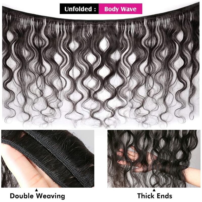 Bundles de trame de cheveux humains Remy Body Wave, 100% non transformés, vierges, noir naturel, 20 ", 22", 24"