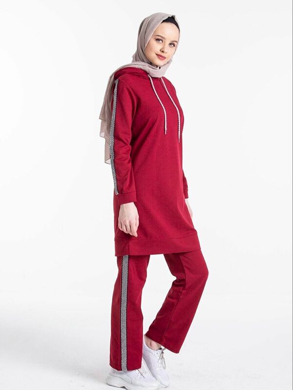 Gestreiften Hijab Trainingsanzug Set Ungefüttert Langarm Saisonale Sommer Frauen Hijab Kleidung Muslimischen Mode Stilvolle
