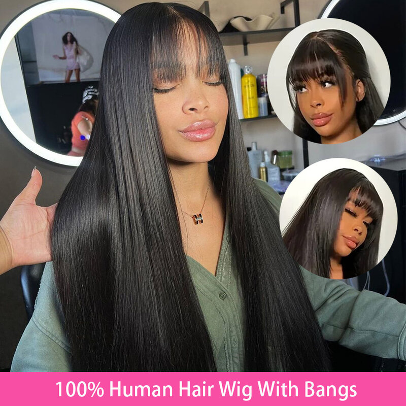 Straight Human Hair Wig With Bangs Brazilian Wigs On Sale 30 32Inch 3x1 Middle Part Lace Wig For Women Short Bob Cheap Bang Wigs