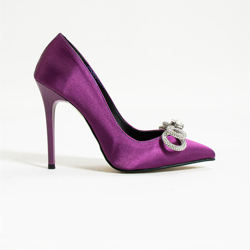 女性のための紫色のサテンの靴,流行のサンダル,女性のファッション,ハイヒールのパンプス,大きなサイズの靴