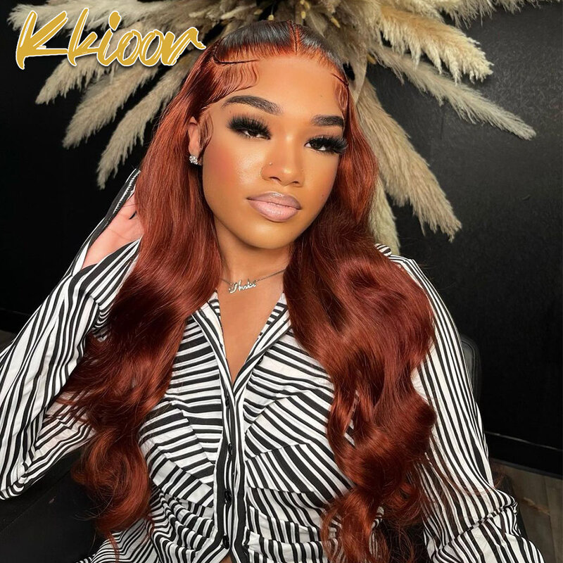 Reddish Brown Colored Body Wave Lace Front Human Hair Wigs Dark Red Brown Wigs 13x6 13x4 HD Lace Frontal Wig Preplucked On Sale