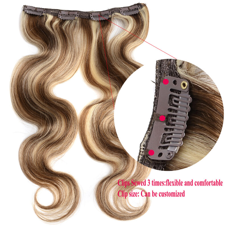 Extensions de cheveux humains ondulés à clipser, Body Wave, Remy Hair, Highlight Ins, Natural, Brown to Blonde, 240g, 200g, 8/613