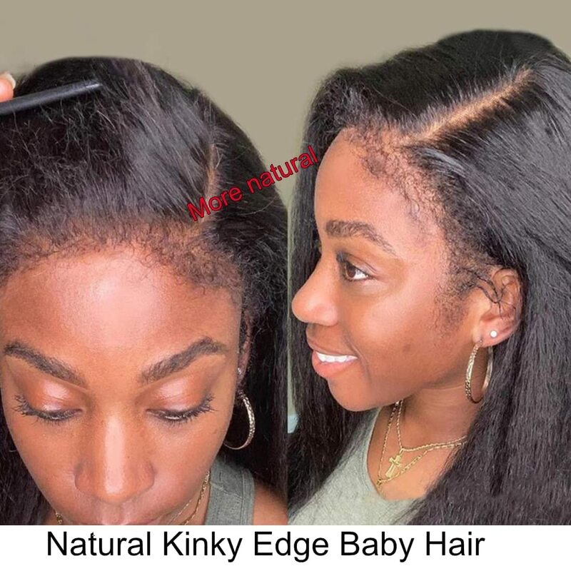 30 32 34-calowe Yaki Straight 13x6 HD Lace Frontal Wig Kinky Straight Human Hair Brazylijskie peruki bezklejowe dla kobiet wstępnie oskubane