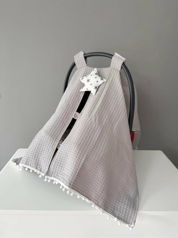 Handmade Gray Star Pique Fabric 100% Organic Stroller Cover