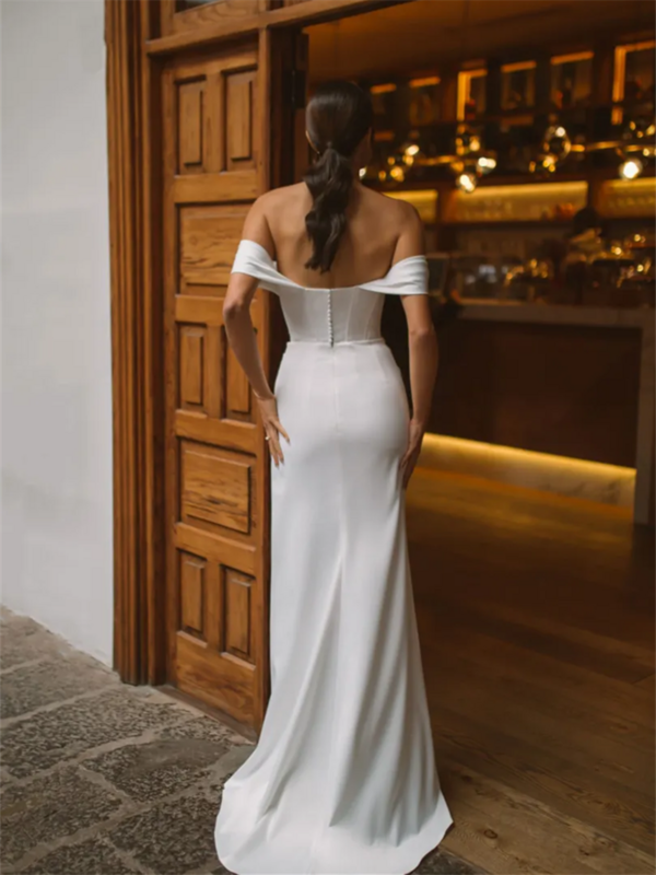 20056 # элегантное мягкое атласное свадебное платье русалки с низкой спиной свадебное платье со съемным шлейфом для женщин