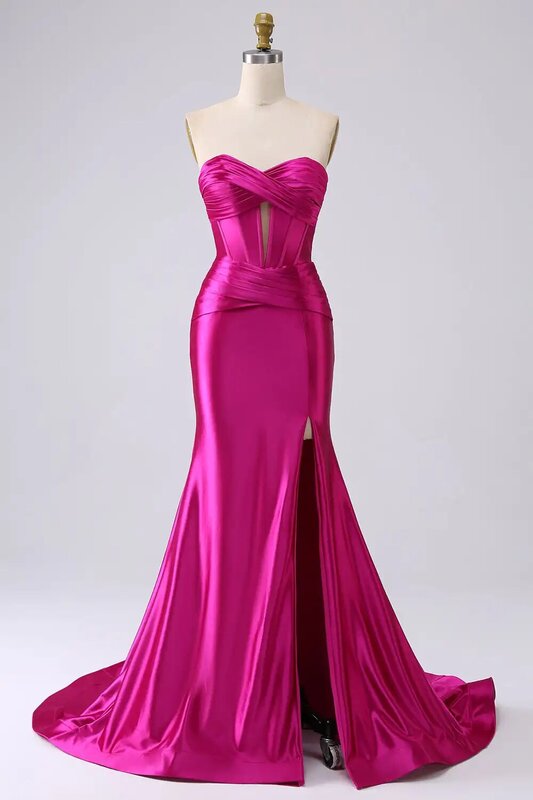 Elegancka satynowa syrenka suknie balowe 2024 długa ukochana formalna suknia wieczorowa z rozcięciem sukienka koktajlowa dla specjalna okazja
