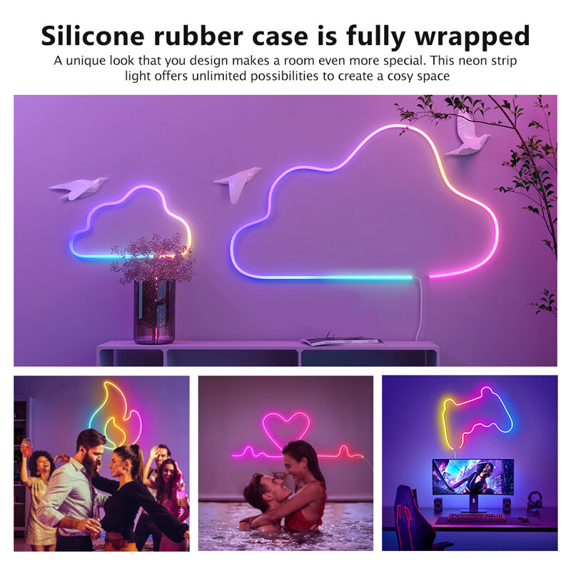 Luzes de corda de néon, rgbic conduziu a luz de néon da corda com app esperto da sincronização da música, 16 milhão cores diy, trabalhos com alexa, assistente de Google