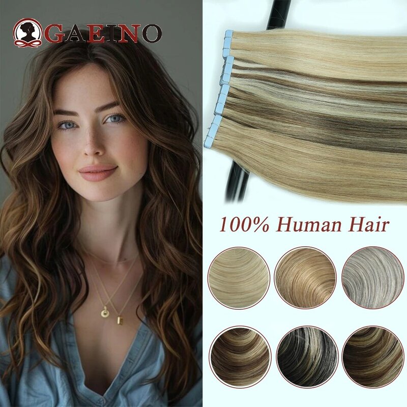 Extensiones de cabello humano Remy para salón, cinta de pelo liso, Rubio, 14-26 pulgadas, 2,0 G/Pc