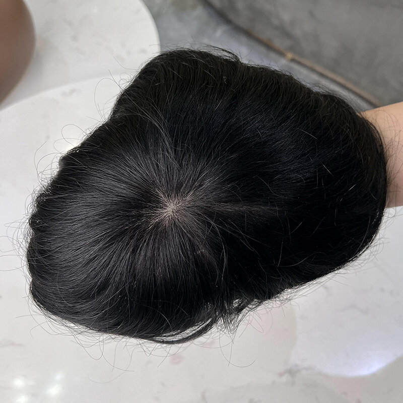 Wig rambut pendek Pria, gelombang lurus alami 6 inci kostum harian pria tampan wig pengganti rambut hitam Natural