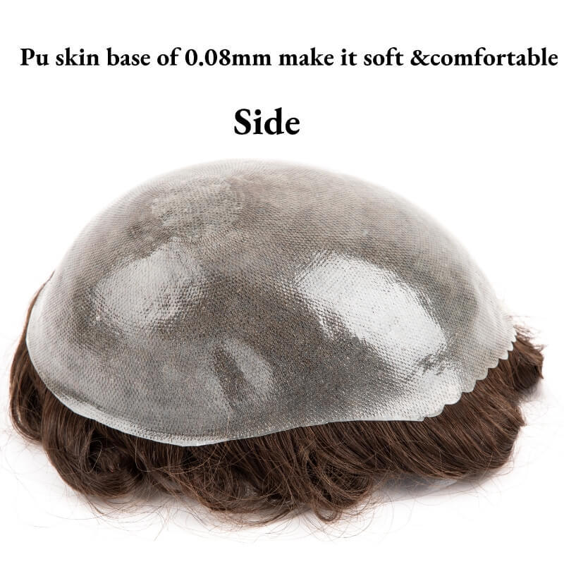 Мужской протез волос 0,08 мм без узлов ПУ Toupee для мужчин 7,5 дюймов прочные парики для мужчин 100% система человеческих волос капиллярный протез