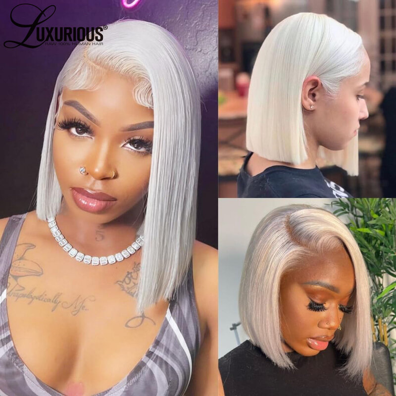 13x4 Platinum Blonde Bob Wig Lace Front Human Hair Wigs 613 Straight Hd Lace Frontal Wig Glueless Pre Plucked Wig Ready To Wear