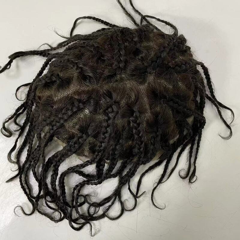 Piezas de cabello humano virgen indio, unidades de encaje de 8x10 trenzas, tupé de encaje completo para hombres negros