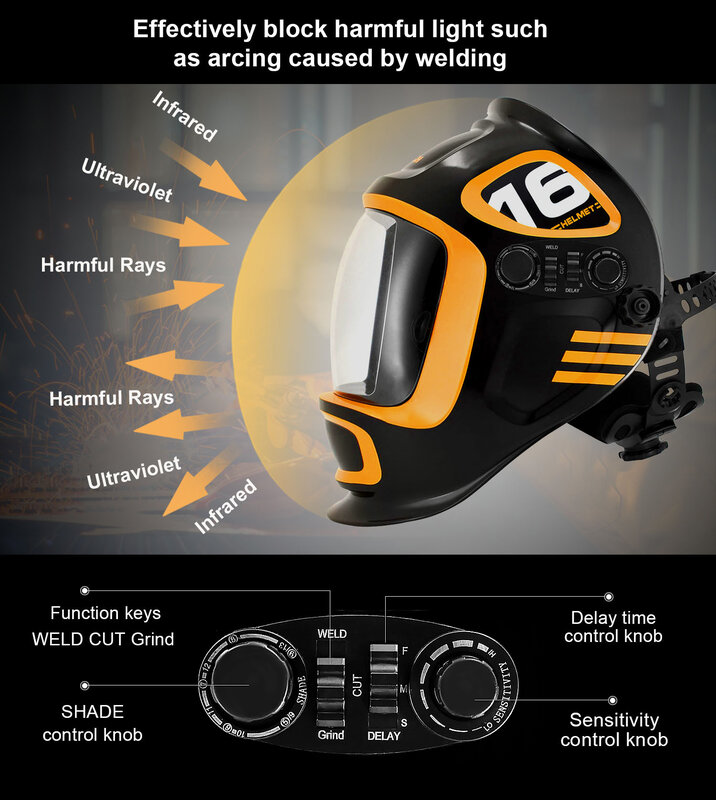 HZXVOGEN helm las, layar tampilan besar warna asli tenaga surya gelap otomatis 4 Sensor busur untuk TIG MIG pemotong las