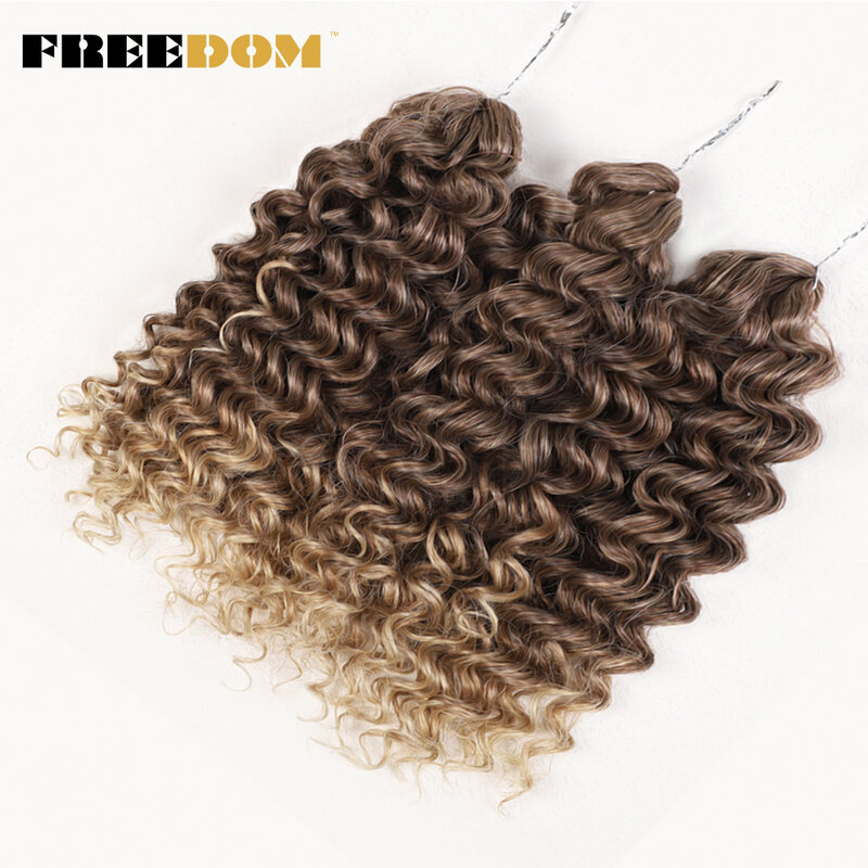 Ekstensi rambut kepang keriting bebas sintetis 12 inci rambut kepang keriting mendalam Ombre cokelat putar Crochet rambut keriting