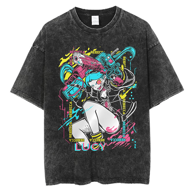 T-shirt de algodão extragrande para homens e mulheres, Cyber Punk LUCY Design, futuro senso de estilo de visão, High Street, Hip Hop, Y2K