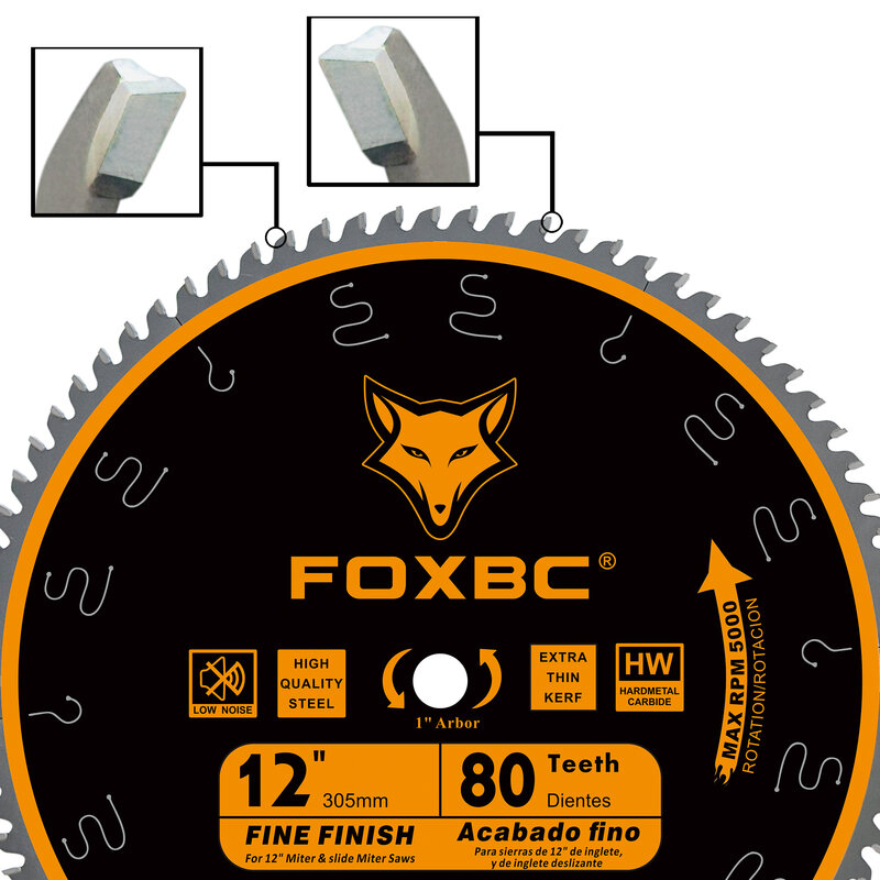FOXBC pisau gergaji bundar 12 inci, pisau gergaji Miter 12 inci 80 gigi dengan Tungsten Carbide 1 buah 305mm