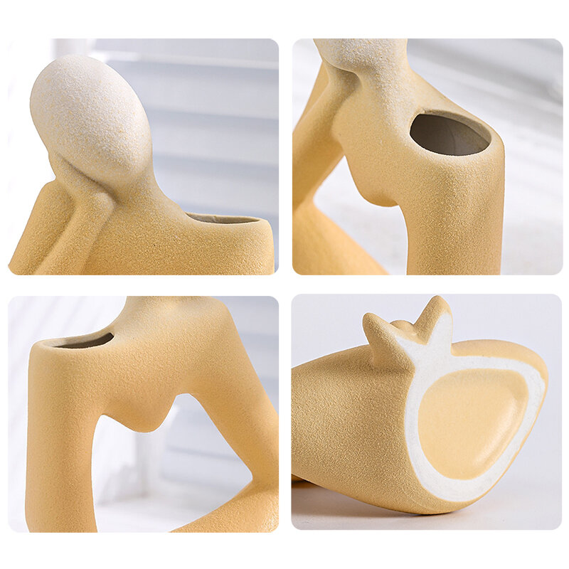 Thinker-estatua creativa de cerámica en forma de corazón, jarrón nórdico esmerilado, artesanías abstractas para el hogar, decoración de escritorio, maceta hidropónica